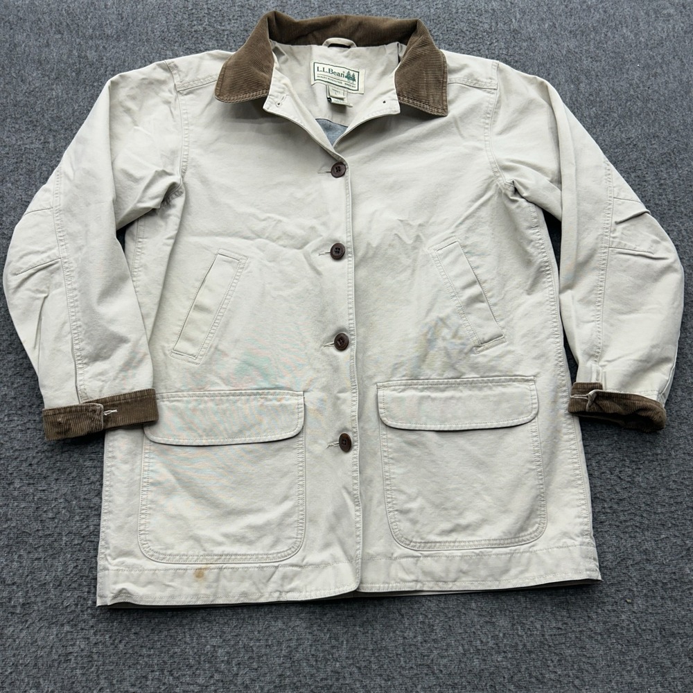 Vintage LL Bean Women's Adirondack Chore Field Coat Large Tan Canvas Barn Jacket